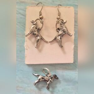 Silver Dog Charm Earring and Pendant Set - Women's Jewelry